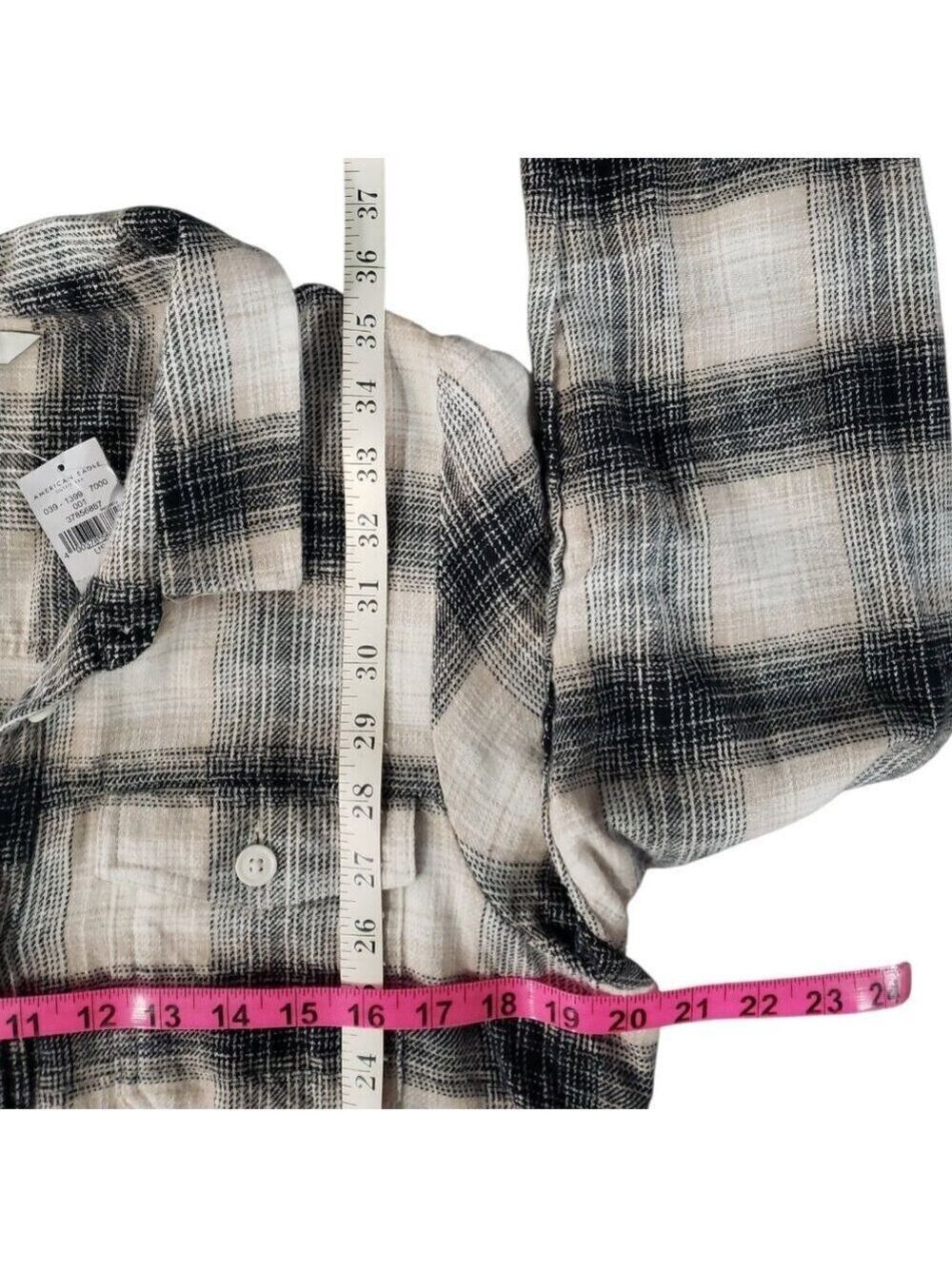 American Eagle Women's Long Sleeve Plaid Dress Size L Beige Black - Picture 9 of 9